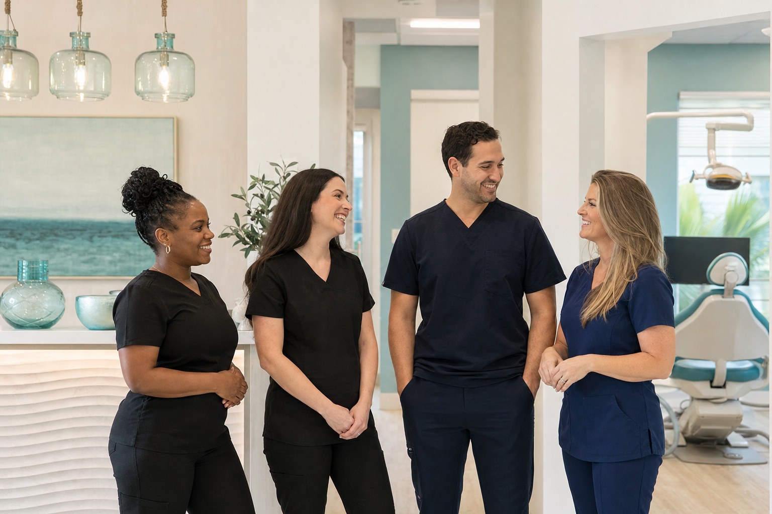 A calm pediatric dental visit with a parent present